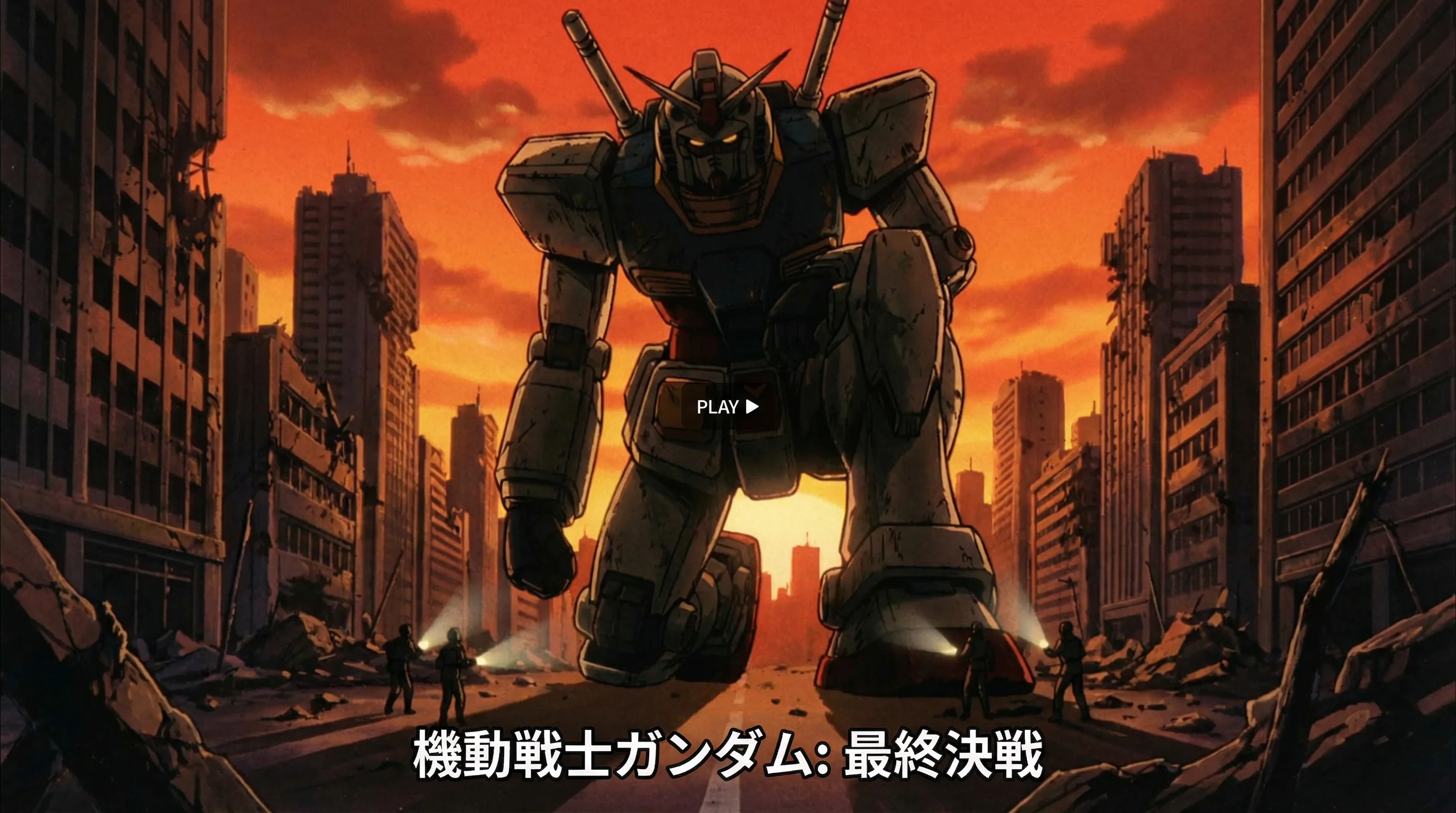 巨型机甲在废墟城市中矗立的壮观场景